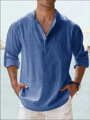 Мъжка риза с дълъг ръкав от памук и лен