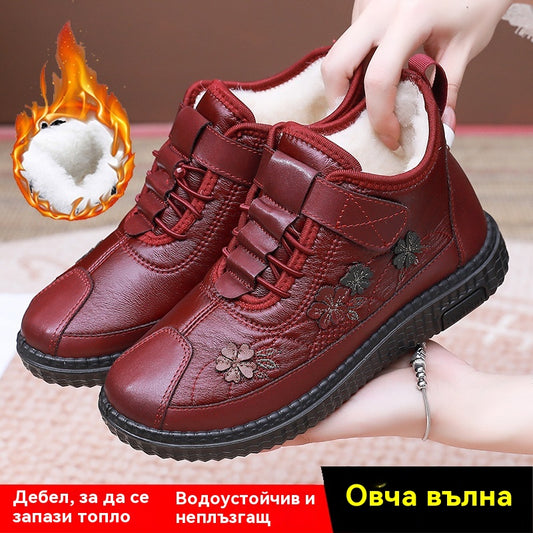 👞Нови дамски зимни памучни обувки, удебелен полар, неплъзгащи се и топли, подходящи за хора на средна и по-възрастна възраст.
