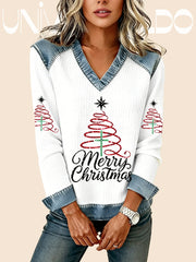 Суитшърт с V-Яка и Деним Ефект