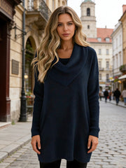 Плетена Блуза в Един Цвят с Дълбоко V-Яка