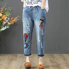 ✨😍🎉【горещи продажби】【40-90kg】Винтидж широки дънки с бродирани крачоли