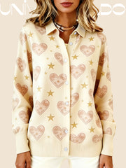 Празнична Плетена Блуза с Яке и 3D Принт за Свети Валентин