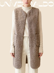 Есен/Зима Дълъг Кожен Елек С Мека Подплата, Широк, Дамски