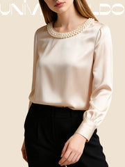 Сатенена Блуза с Кръгла Яка и Перли