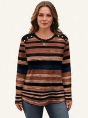 Тениска с Копчета на Рамото и Принт на Ивици