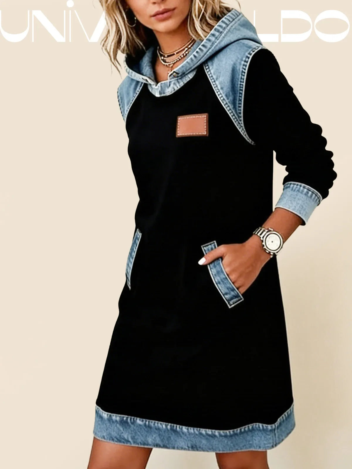 🌷🌞Ново зимно поступление: Стилна дънкова рокля с качулка, изработена от пачуърк.