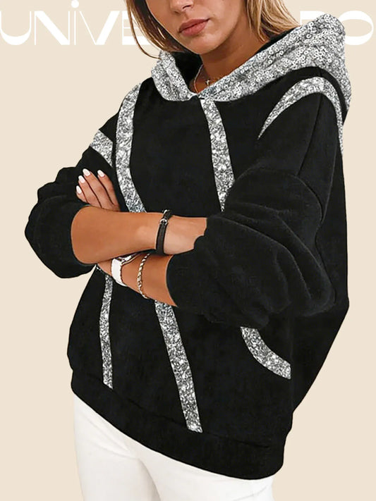 🔥🔥【50% ОТСТЪПКА】【S-3XL】Нова есенна блуза с качулка, с широка кройка и диамантени капси