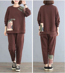 🔥🔥【50% ОТСТЪПКА】Комплект удобно спортно облекло за есен/зима в големи размери【Качулка + панталони】