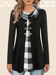 Псевдо-Двуделна Блуза с Висока Яка и Копчета