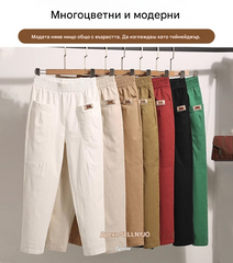 🔥【M-6XL】Нови дамски ежедневни широки панталони с еластична талия от чист памук, големи размери
