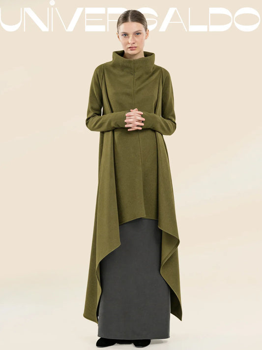 🔥【50% ОТСТЪПКА】 👗【S-5XL】Дамска асиметрична модна рокля с дълъг ръкав и качулка