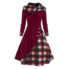 👗👗【50% ОТСТЪПКА】Дамска модна рокля с качулка и пачуърк от карета, елегантен и изтънчен дизайн