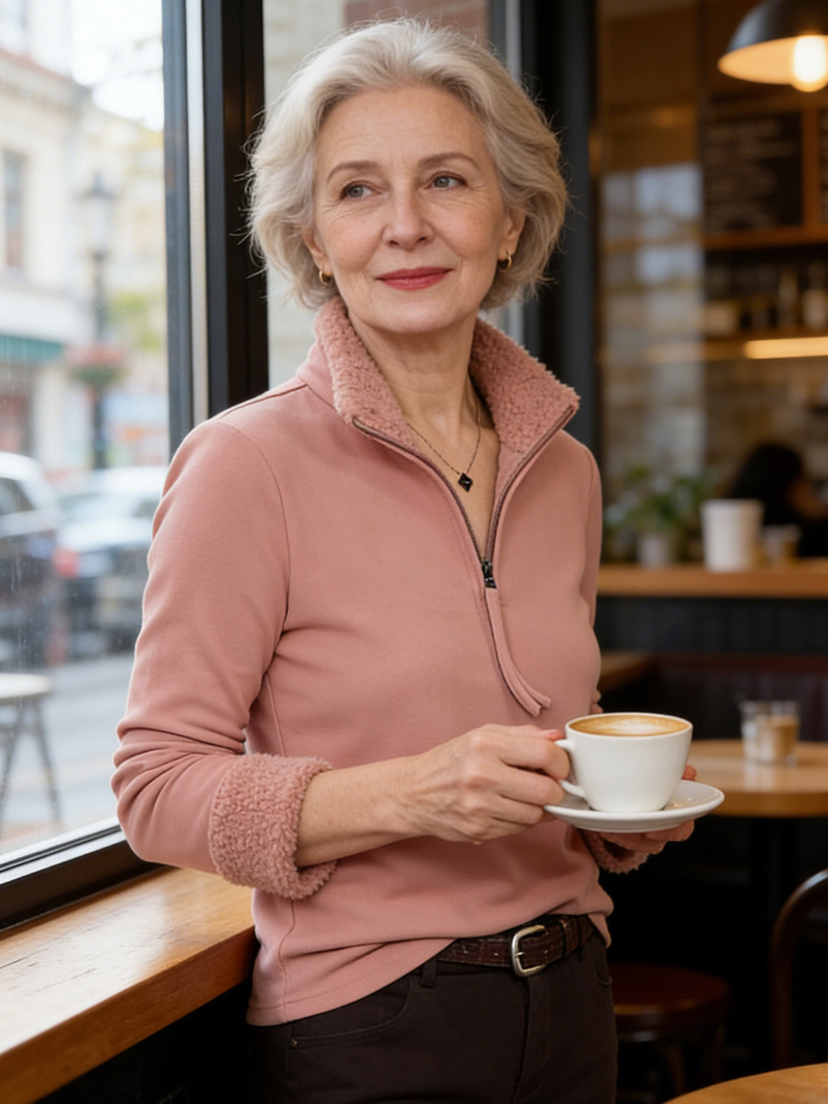 Спорна Блуза с Полу-Джипс и Изправена Яка