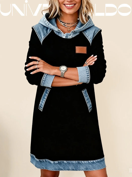 🌷🌞Ново зимно поступление: Стилна дънкова рокля с качулка, изработена от пачуърк.