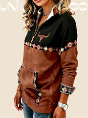 Суитшърт с Кожена Яка, Принт и Свободен Крой