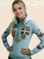 Суитшърт с принт "кръст" и кадифена яка