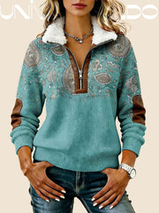 Суитшърт с Кожена Яка, Принт и Свободен Крой