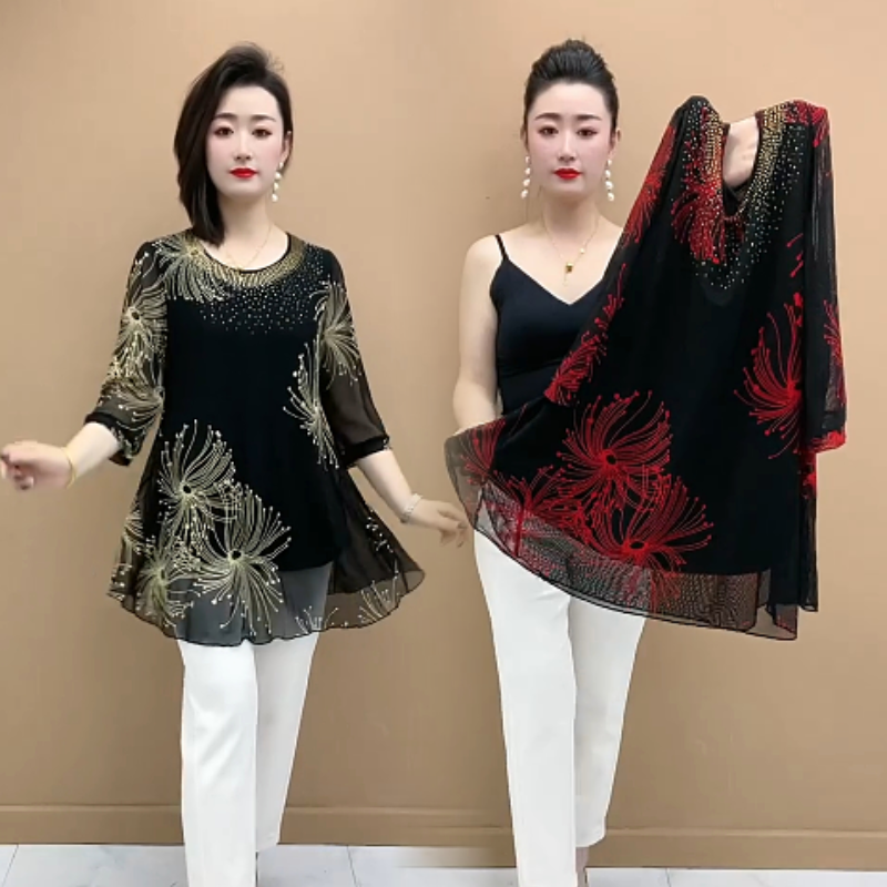 【M-4XL】Дамска модна шифонена риза с бродирани цветя за 2026 г.