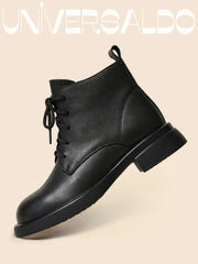 🎉👞Дамски естествена кожа елегантни модни ежедневни ботуши с плоска подметка и заоблени върхове Dr. Martens