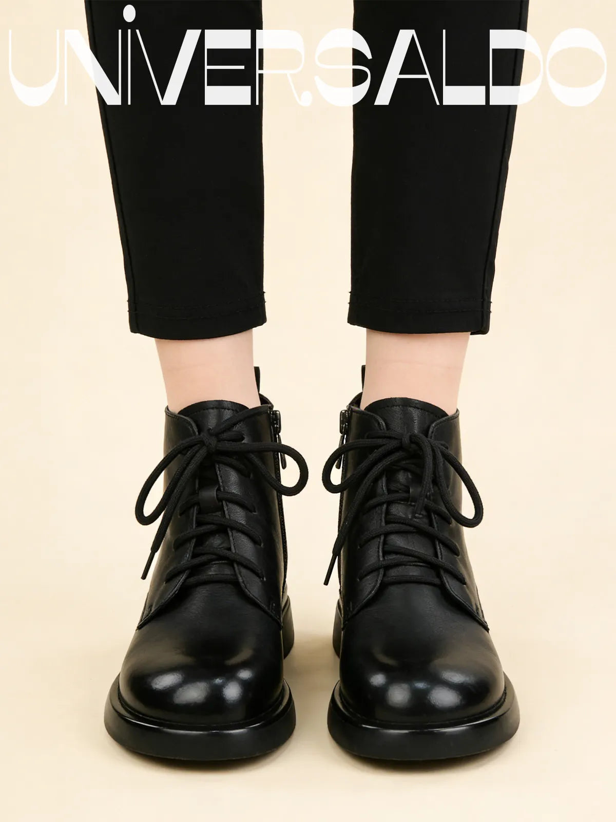 🎉👞Дамски естествена кожа елегантни модни ежедневни ботуши с плоска подметка и заоблени върхове Dr. Martens