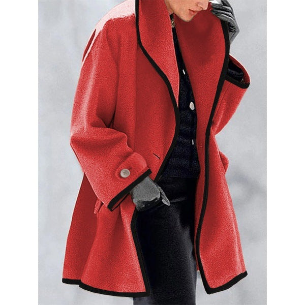 🥰[S-5XL] Ново есенно-зимно многоцветно вълнено палто с широки крачоли, качулка и кръгло деколте