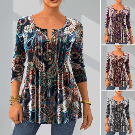 ✨【S-3XL】Модерна тениска с дълги ръкави и кръгло деколте на цветя