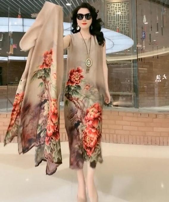 🎉✨🎀【50% ОТСТЪПКА】【M-5XL】Рокля с щампа със средна дължина, комплект от две части