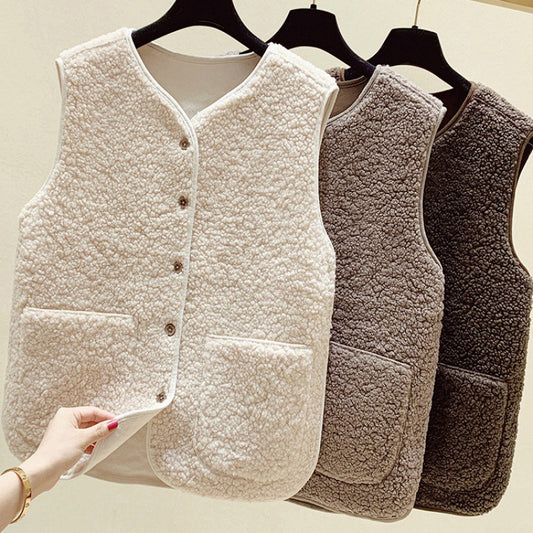 【🔥50% OFF】【40-90kg】🐏Дамски агнешки поларен елек