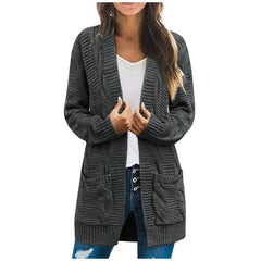 🧥【S-3XL】Ново Есенно/Зимно Плетено Едноцветно Палто Кардиган със Средна Дължина