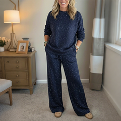 📢📢【Ограничена оферта – 50% отстъпка!】Нов дамски комплект от пуловер с пайети + дълъг панталон