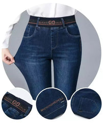 Модни/ежедневни/разтегливи дънки с висока талия плюс размер Избледняване/деформация/устойчиви на износване