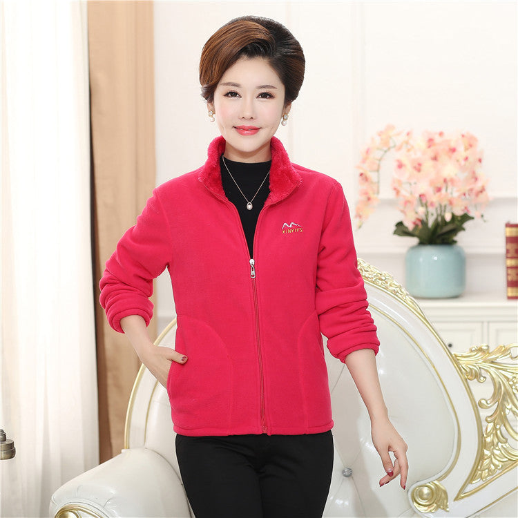 Ново дамско яке от дебел полар в едноцветен цвят