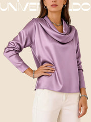 Блуза от Сатен с Плисирана Яка и Дълъг Ръкав