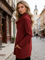 Плетена Блуза в Един Цвят с Дълбоко V-Яка