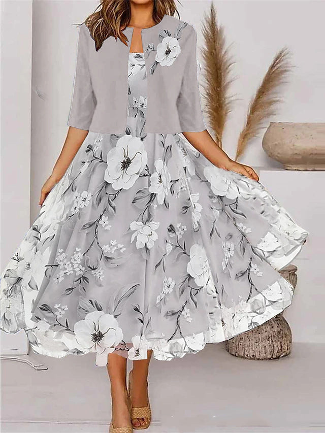 🍁🍂【Рокля + Яке】Комплект рокля с щампа