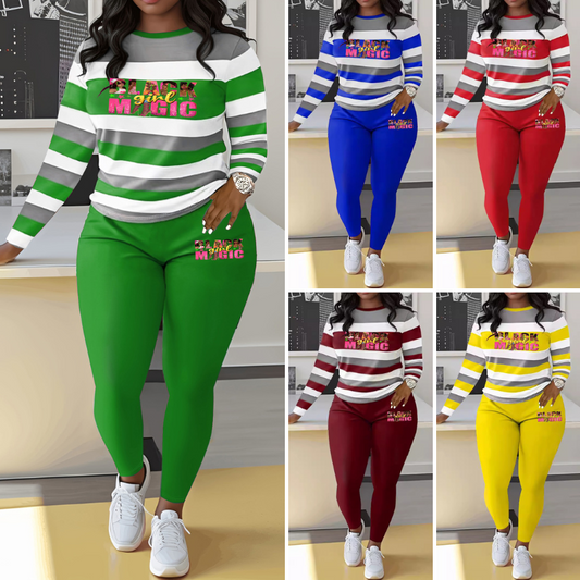 🌈😍【най-продавани】Небрежно спортно облекло с раиран принт (блуза + панталони)