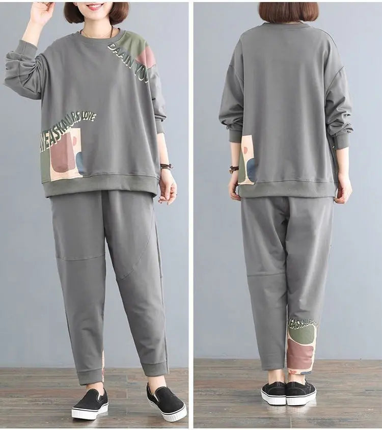 🔥🔥【50% ОТСТЪПКА】Комплект удобно спортно облекло за есен/зима в големи размери【Качулка + панталони】