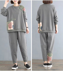 🔥🔥【50% ОТСТЪПКА】Комплект удобно спортно облекло за есен/зима в големи размери【Качулка + панталони】