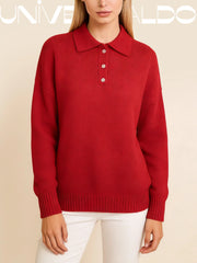 Тениска с Кръгла Яка, Копчета и Дълъг Ръкав в Свободен Крой