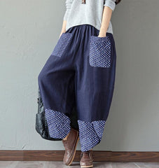 Нови широки панталони от памук и лен с щампа