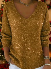 Нов дамски пуловер с дълъг ръкав и V-образно деколте