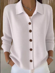 Едноцветна Пуловер Блуза С Яке Яка И Копчета