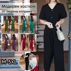 🌸【M-5XL】🔥【Тениски + широки панталони】Модерни дрехи, изработени от ледена коприна 2026