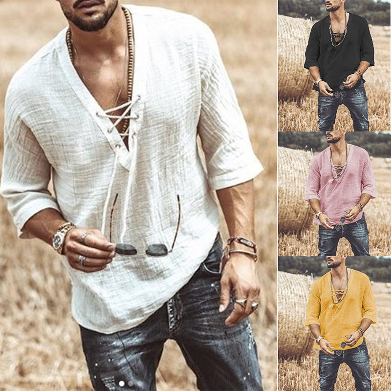 Мъжка Блуза със Среден Ръкав и Връзка