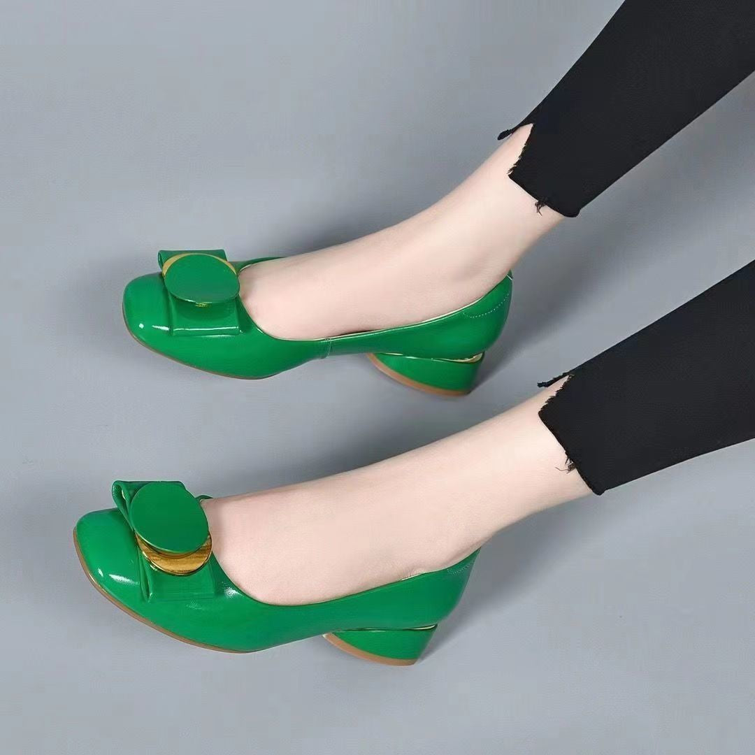 💥🔥👠【най-продавани】Ретро дамски обувки с мека подметка, дишаща материя и дебел ток с метална катарама