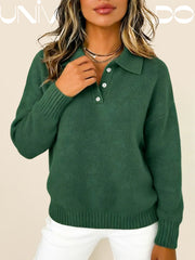 Тениска с Кръгла Яка, Копчета и Дълъг Ръкав в Свободен Крой