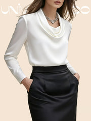 Едноцветна Блуза С Дълбоко Яке и Дълъг Ръкав