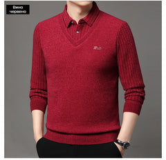 Мъжка Псевдо-Двуделна Топла Тениска с Поли Яка