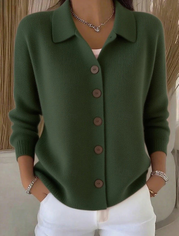 Едноцветна Пуловер Блуза С Яке Яка И Копчета