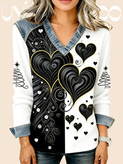 Суитшърт с V-Яка и Деним Ефект